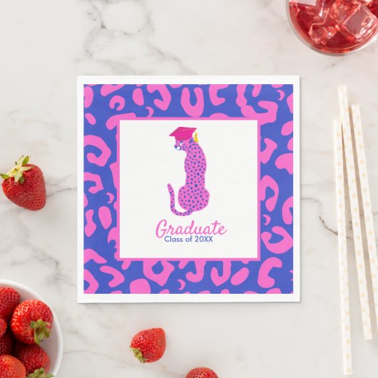 Serviette En Papier Graduation Pink & Blue Leopard Cours sur mesure An (En situation)