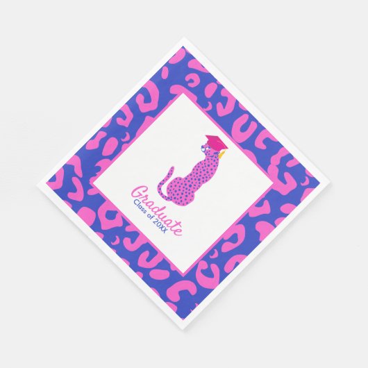 Serviette En Papier Graduation Pink & Blue Leopard Cours sur mesure An (Coin)