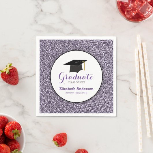 Serviette En Papier Graduation Purple Faux Parties scintillant (En situation)