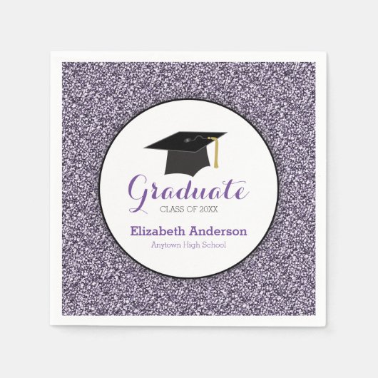 Serviette En Papier Graduation Purple Faux Parties scintillant (Devant)