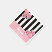 Serviette En Papier Graduation rose noir blanc rayures florales 2025 (Coin)
