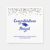 Serviette En Papier Graduation Royal Blue Silver Confetti Brush Script (Devant)