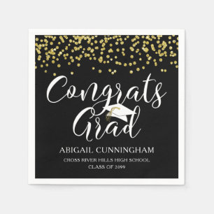 Serviette En Papier Graduation Script Typographie GRATS GRAD Noir