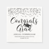 Serviette En Papier Graduation Silver Confetti CONGRATS GRAD Nom (Devant)