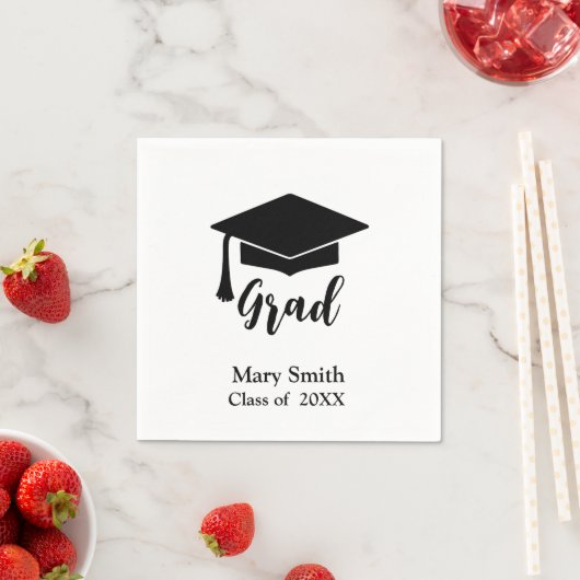 Serviette En Papier Graduation simple moderne en noir et blanc (En situation)