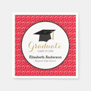 Serviette En Papier Graduation White Swirl sur rouge
