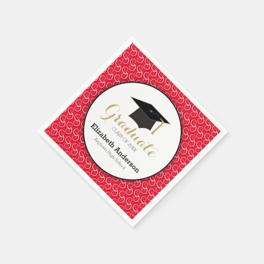 Serviette En Papier Graduation White Swirl sur rouge (Coin)