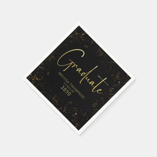 Serviette En Papier Gradué Simple Grad Black Gold Calligraphie Script (Coin)