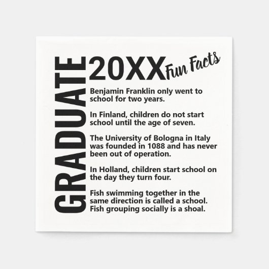 Serviette En Papier Gradué Simple Moderne Noir Et Blanc Fun Faits (Devant)