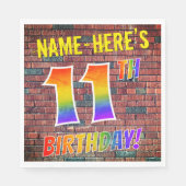 Serviette En Papier Graffiti arc-en-ciel Look 11E ANNIVERSAIRE! + Nom (Devant)