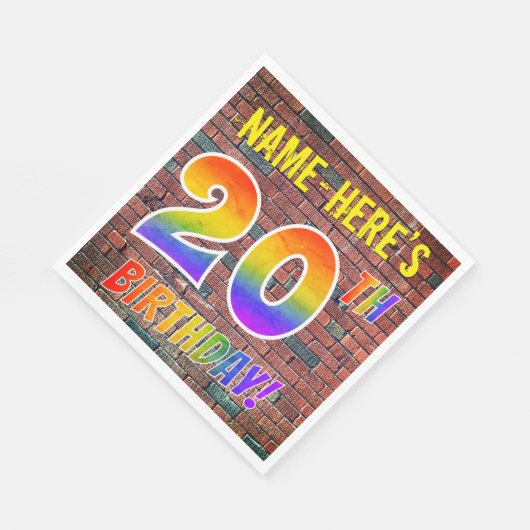 Serviette En Papier Graffiti arc-en-ciel Look 20E ANNIVERSAIRE! + Nom (Coin)