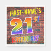 Serviette En Papier Graffiti arc-en-ciel Look 21E ANNIVERSAIRE! + Nom  (Devant)