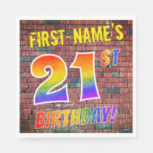 Serviette En Papier Graffiti arc-en-ciel Look 21E ANNIVERSAIRE! + Nom 