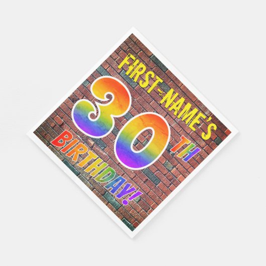 Serviette En Papier Graffiti arc-en-ciel Look 30E ANNIVERSAIRE! + Nom (Coin)