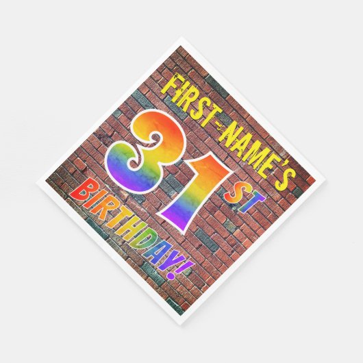 Serviette En Papier Graffiti arc-en-ciel Look 31E ANNIVERSAIRE! + Nom (Coin)