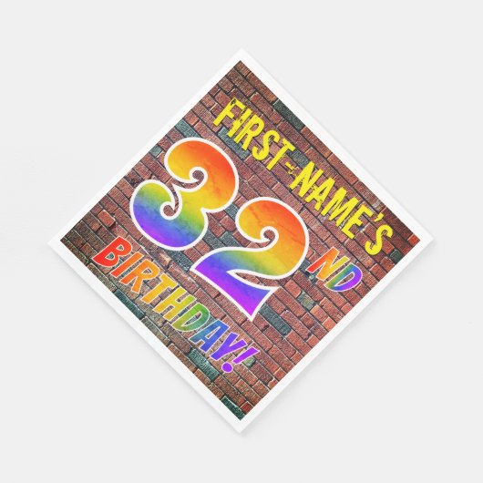 Serviette En Papier Graffiti arc-en-ciel Look 32E ANNIVERSAIRE! + Nom (Coin)