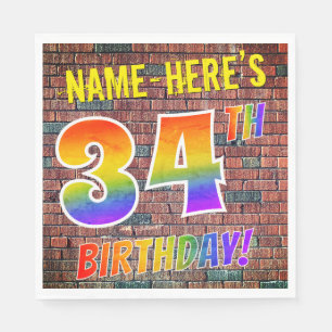 Serviette En Papier Graffiti arc-en-ciel Look 34E ANNIVERSAIRE! + Nom 