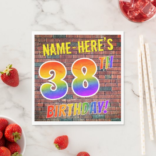 Serviette En Papier Graffiti arc-en-ciel Look 38E ANNIVERSAIRE! + Nom (En situation)