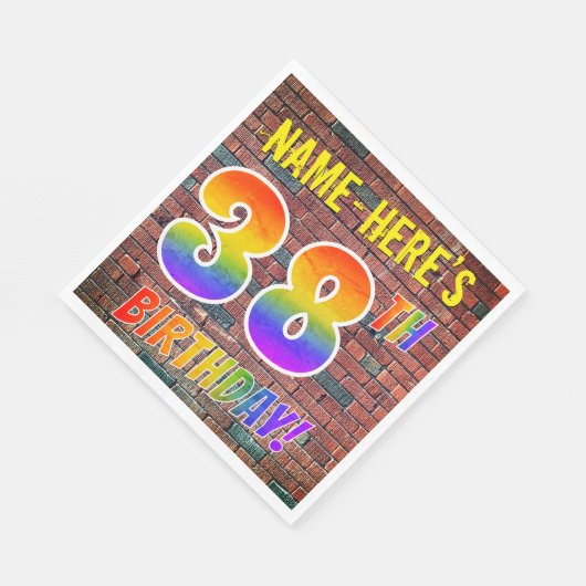 Serviette En Papier Graffiti arc-en-ciel Look 38E ANNIVERSAIRE! + Nom (Coin)