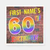 Serviette En Papier Graffiti arc-en-ciel Look 60E ANNIVERSAIRE! + Nom  (Devant)