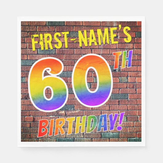 Serviette En Papier Graffiti arc-en-ciel Look 60E ANNIVERSAIRE! + Nom (Devant)