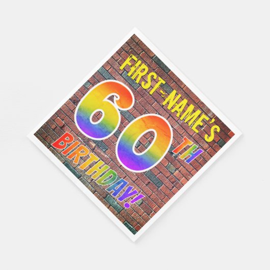 Serviette En Papier Graffiti arc-en-ciel Look 60E ANNIVERSAIRE! + Nom (Coin)