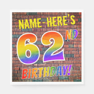 Serviette En Papier Graffiti arc-en-ciel Look 62E ANNIVERSAIRE! + Nom 