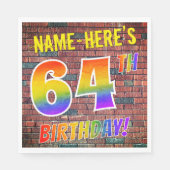 Serviette En Papier Graffiti arc-en-ciel Look 64E ANNIVERSAIRE! + Nom  (Devant)