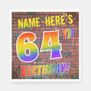 Serviette En Papier Graffiti arc-en-ciel Look 64E ANNIVERSAIRE! + Nom 