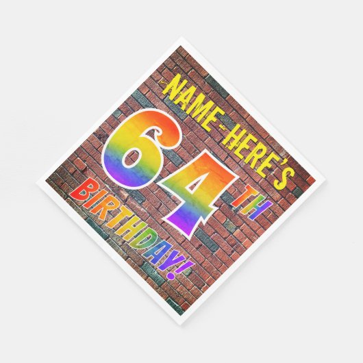 Serviette En Papier Graffiti arc-en-ciel Look 64E ANNIVERSAIRE! + Nom (Coin)