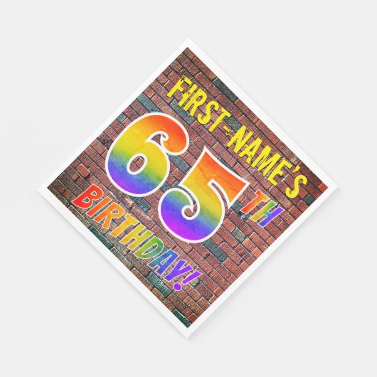 Serviette En Papier Graffiti arc-en-ciel Look 65E ANNIVERSAIRE! + Nom  (Coin)