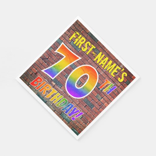 Serviette En Papier Graffiti arc-en-ciel Look 70E ANNIVERSAIRE! + Nom (Coin)