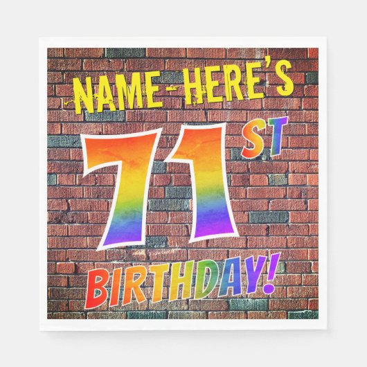 Serviette En Papier Graffiti arc-en-ciel Look 71E ANNIVERSAIRE! + Nom  (Devant)