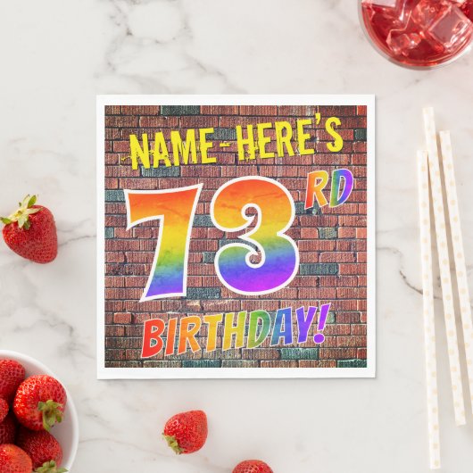 Serviette En Papier Graffiti arc-en-ciel Look 73E ANNIVERSAIRE! + Nom  (En situation)