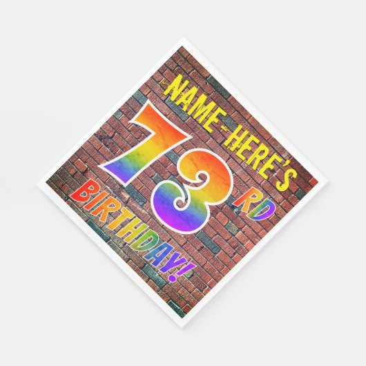 Serviette En Papier Graffiti arc-en-ciel Look 73E ANNIVERSAIRE! + Nom  (Coin)