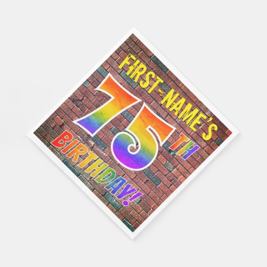 Serviette En Papier Graffiti arc-en-ciel Look 75E ANNIVERSAIRE! + Nom  (Coin)