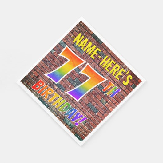 Serviette En Papier Graffiti arc-en-ciel Look 77E ANNIVERSAIRE! + Nom (Coin)