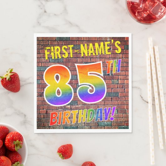 Serviette En Papier Graffiti arc-en-ciel Look 85E ANNIVERSAIRE! + Nom (En situation)