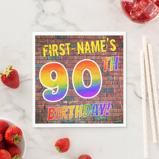 Serviette En Papier Graffiti arc-en-ciel Regardez 90ÈME ANNIVERSAIRE ! (En situation)