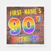 Serviette En Papier Graffiti arc-en-ciel Regardez 90ÈME ANNIVERSAIRE ! (Devant)