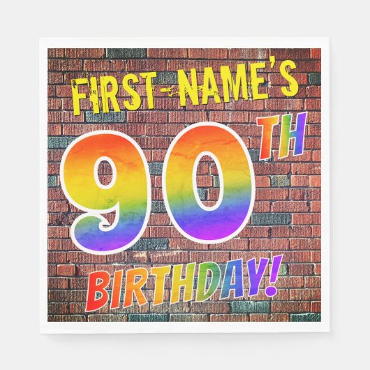 Serviette En Papier Graffiti arc-en-ciel Regardez 90ÈME ANNIVERSAIRE ! (Devant)