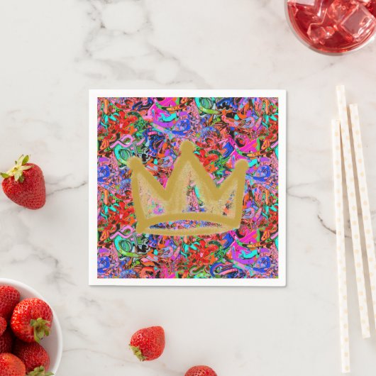 Serviette En Papier Graffiti coloré avec couronne (En situation)