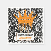 Serviette En Papier Graffiti Couronne Noir Orange Joyeux anniversaire (Devant)