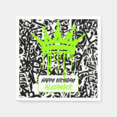 Serviette En Papier Graffiti Couronne noir vert heureux anniversaire (Devant)