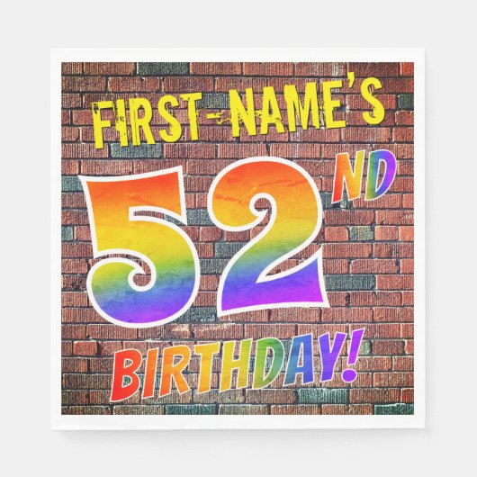 Serviette En Papier Graffiti Rainbow Look 52E ANNIVERSAIRE! + Nom pers (Devant)