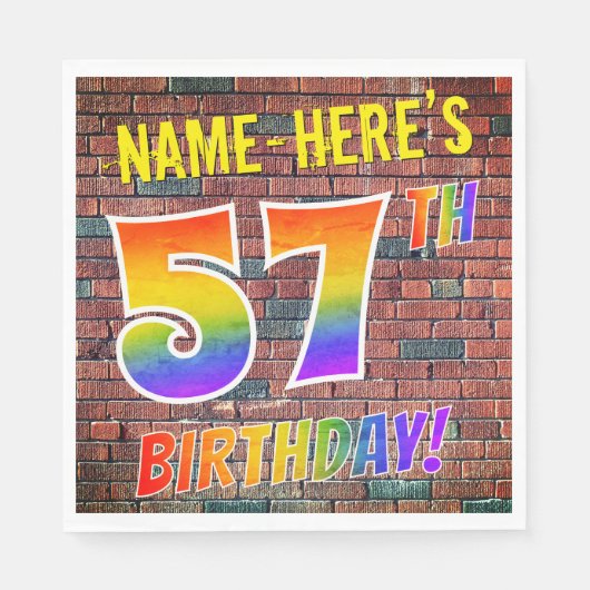 Serviette En Papier Graffiti Rainbow Look 57E ANNIVERSAIRE! + Nom pers (Devant)