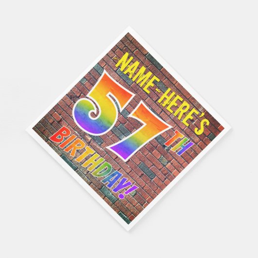 Serviette En Papier Graffiti Rainbow Look 57E ANNIVERSAIRE! + Nom pers (Coin)