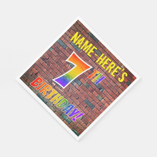 Serviette En Papier Graffiti Rainbow Look 7E ANNIVERSAIRE! + Nom perso (Coin)