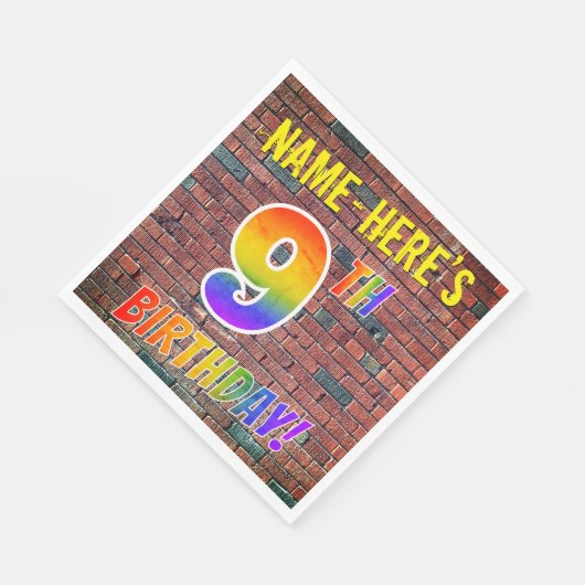 Serviette En Papier Graffiti Rainbow Look 9E ANNIVERSAIRE! + Nom perso (Coin)