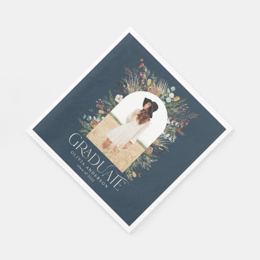 Serviette En Papier Grand arc 1 photo fête botanique bleue (Coin)